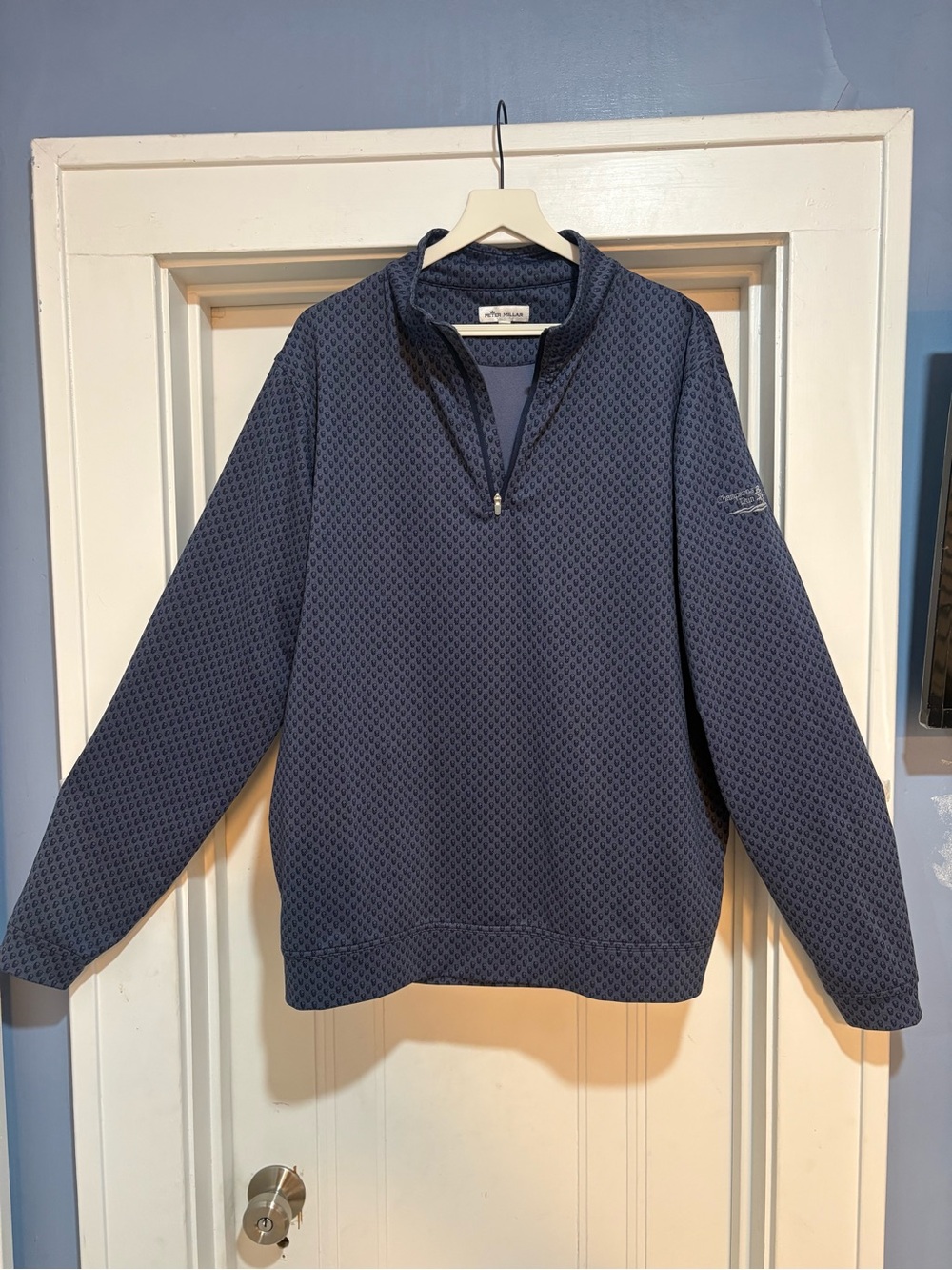 Peter Millar Crown Sport Perth Skull Print Quarter Zip Pullover Large Navy Golf⁠